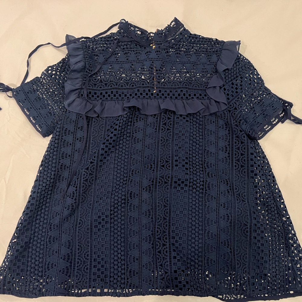 PERSEVERANCE LONDON - Victoriana Stripe Lace Blouse - Navy - Picture 3 of 5